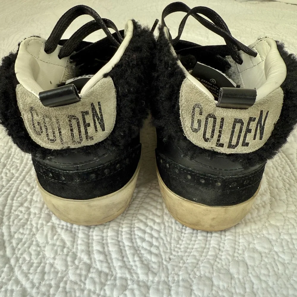 Golden Goose Mid Star Black Suede Shearling Sneakers Women’s 7 - Picture 8 of 9